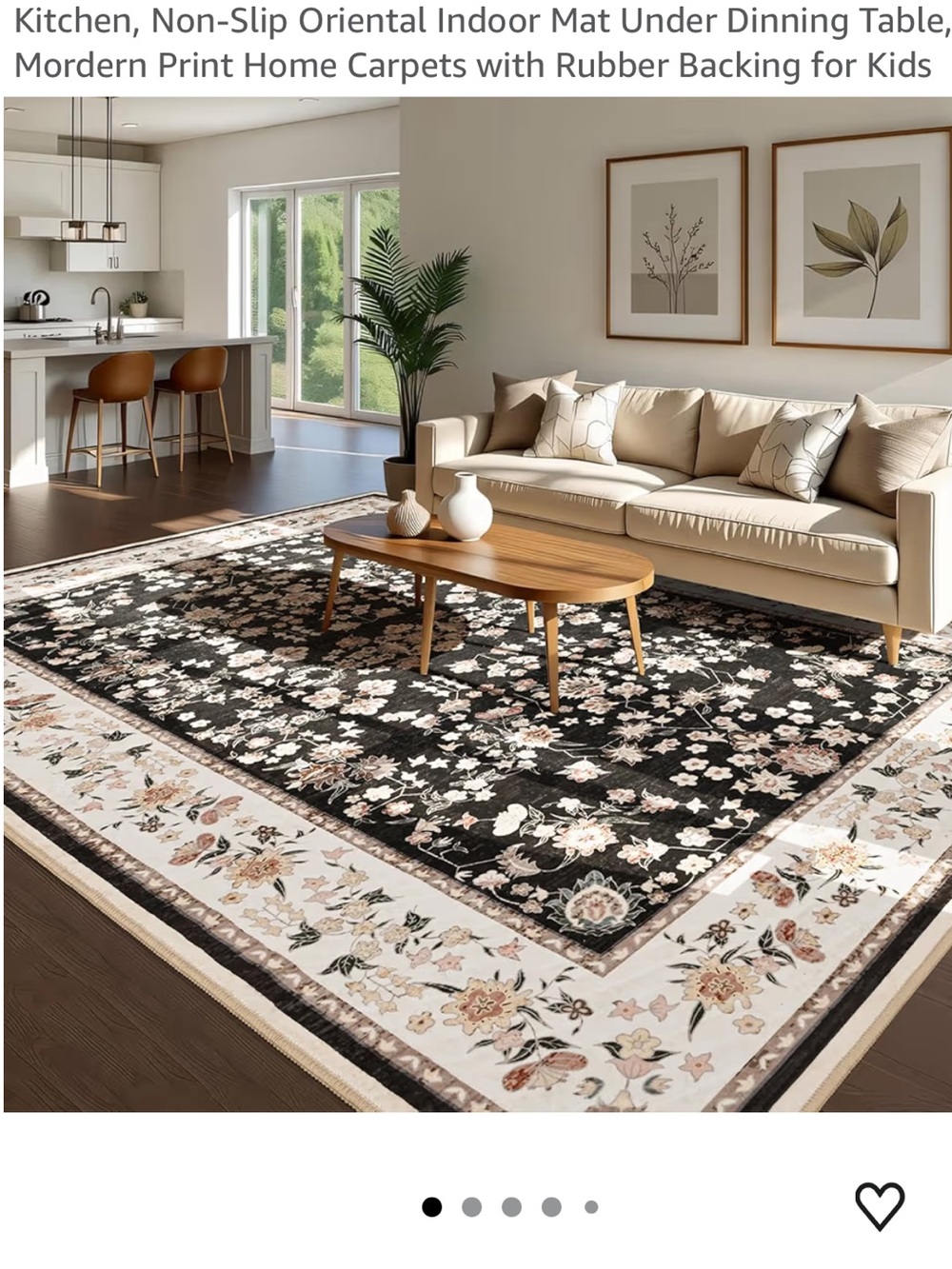 Floral 6x9 Area Rug in Black and Pink